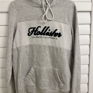 Hollister White and Gray Logo Sweatshirt